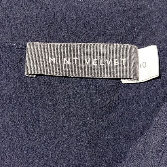 Mint Velvet 3/4 Sleeve Sheer Navy Button Blouse size 10 - Picture 4 of 9